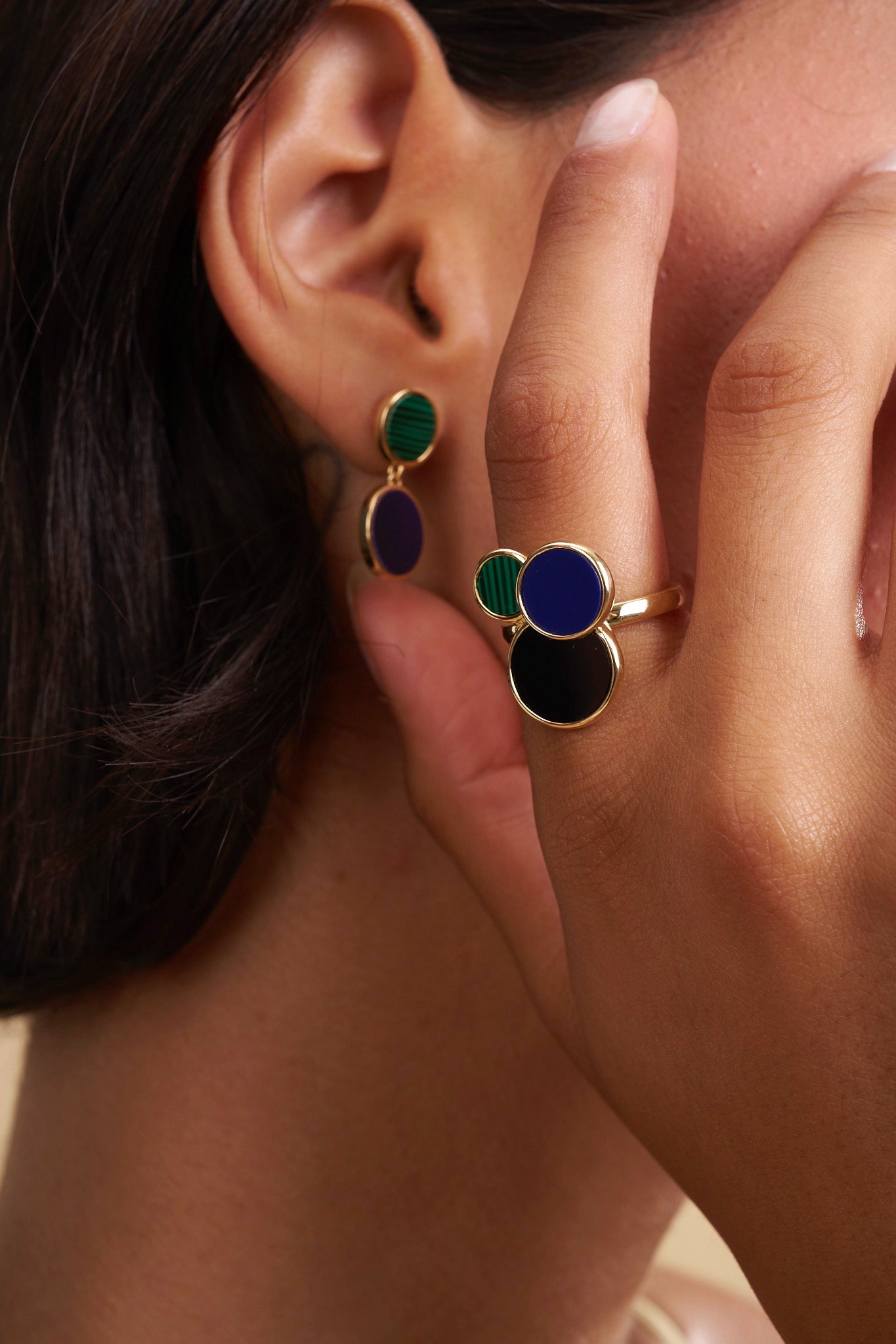 ORECCHINI PENDENTI CON MALACHITE E LAPIS
