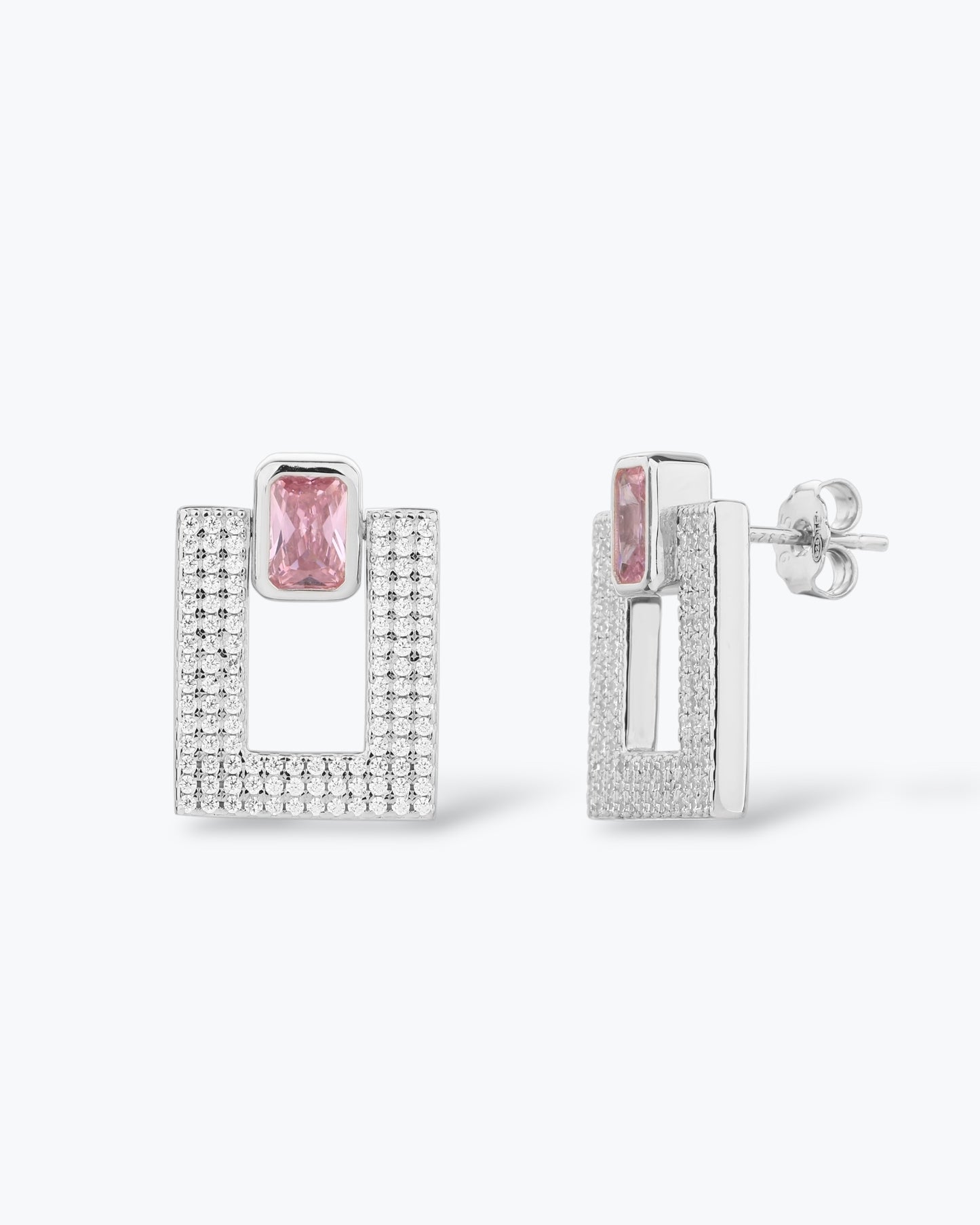 ORECCHINI GEOMETRICI CON ZIRCONE ROSA