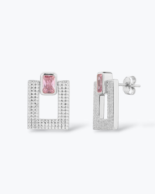 ORECCHINI GEOMETRICI CON ZIRCONE ROSA
