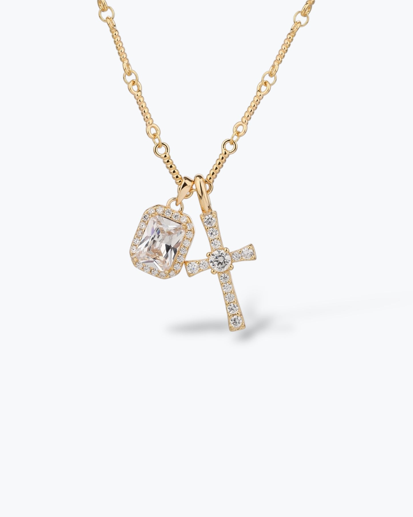 COLLANA CON CROCE E ZIRCONE RETTANGOLARE