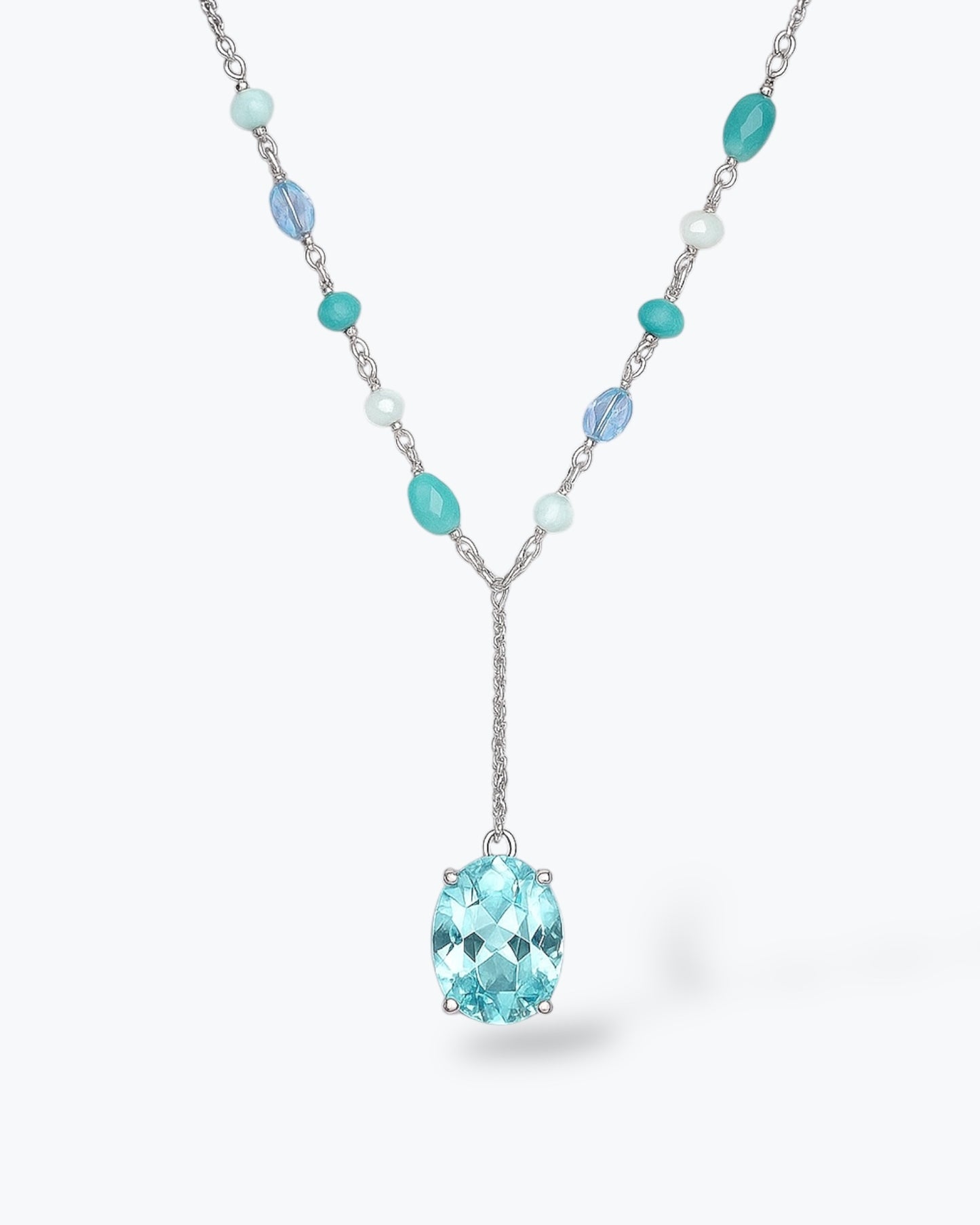 COLLANA ROSARIO CON PIETRA CENTRALE ACQUAMARINA