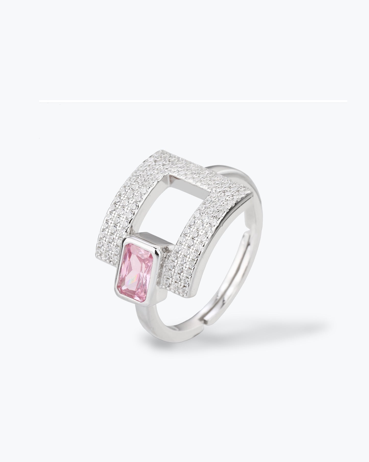 ANELLO GEOMETRICO CON ZIRCONE ROSA
