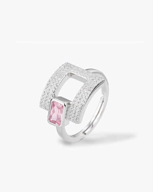 ANELLO GEOMETRICO CON ZIRCONE ROSA