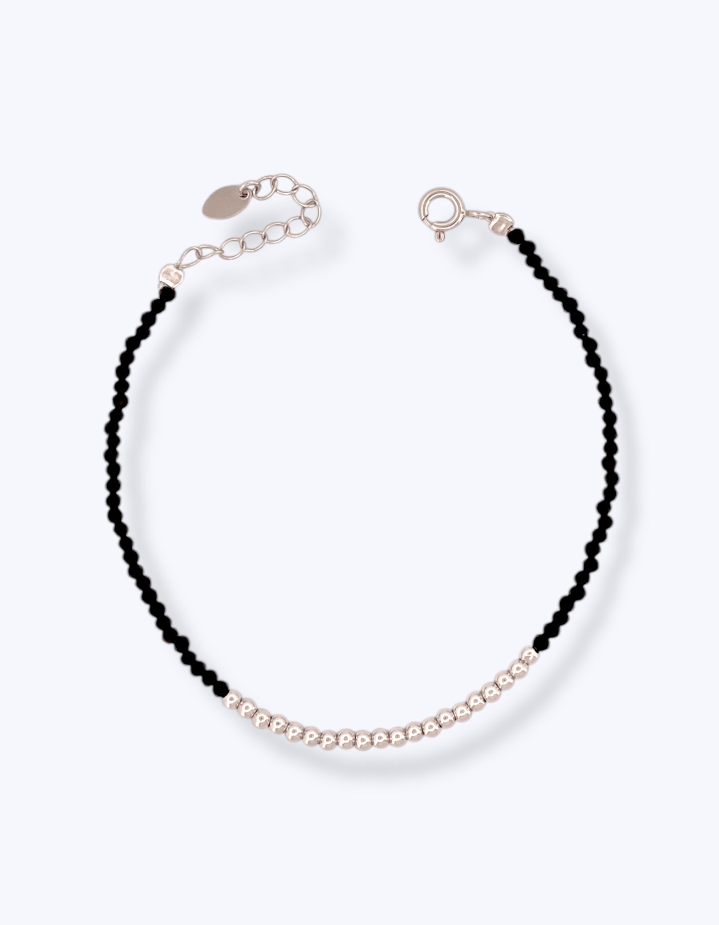 BRACCIALETTO SFERE AREGENTO E CRISTALLI NERI