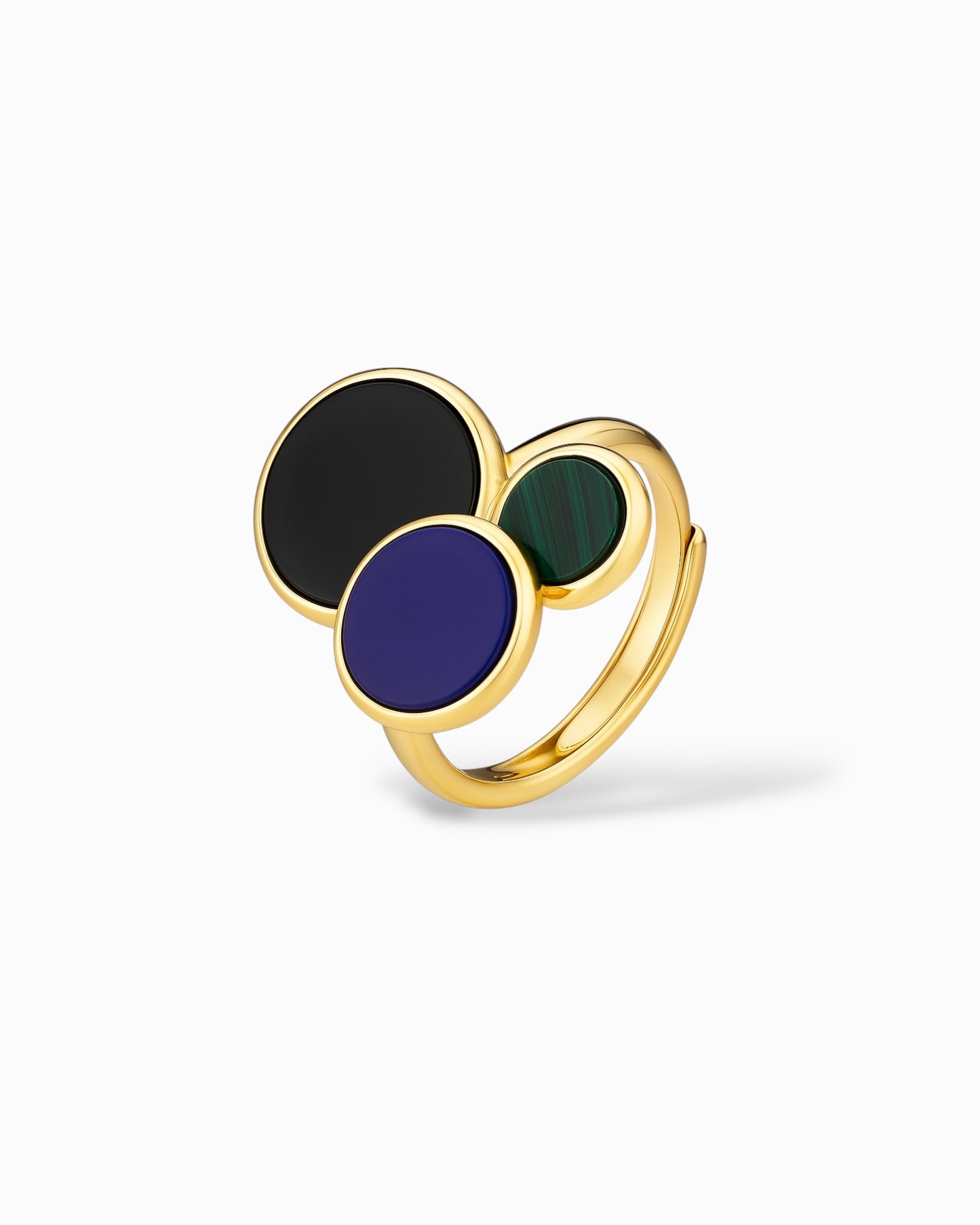 ANELLO DORATO CON ONICE, LAPIS E MALACHITE