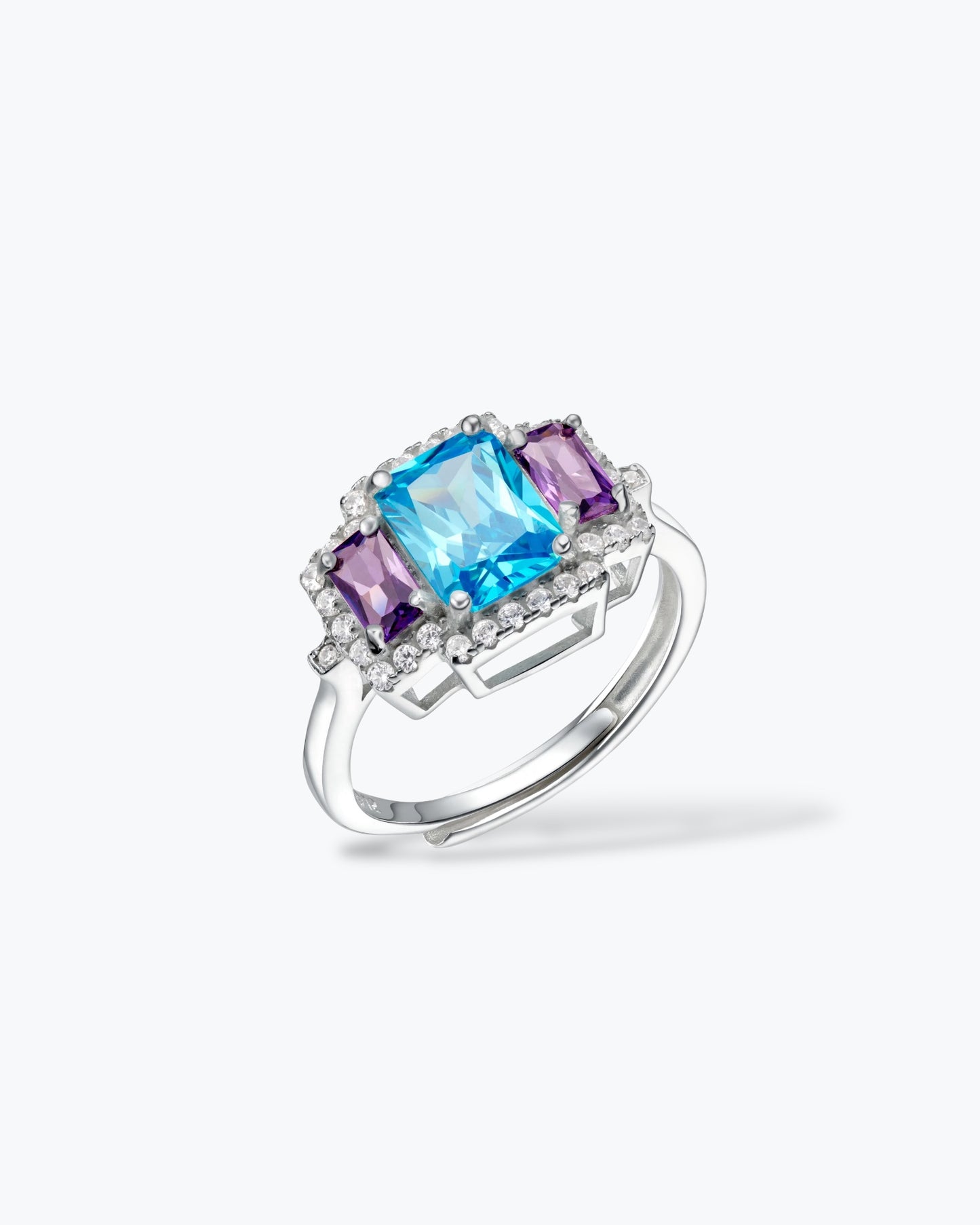 ANELLO CON PIETRE AQUAMARINA E AMETISTA