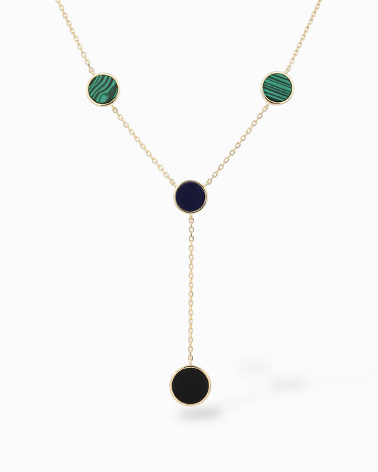 COLLANA DORATA CON PIETRE NATURALI (ONICE, LAPIS, MALACHITE)