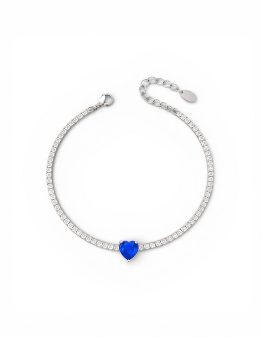 BRACCIALE TENNIS IN ZRCONI CON ZIRCONE CUORE CENTRALE