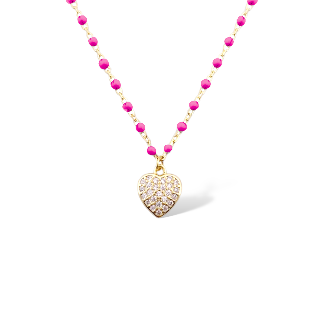 COLLANA SMALTATA CUORE FUCSIA