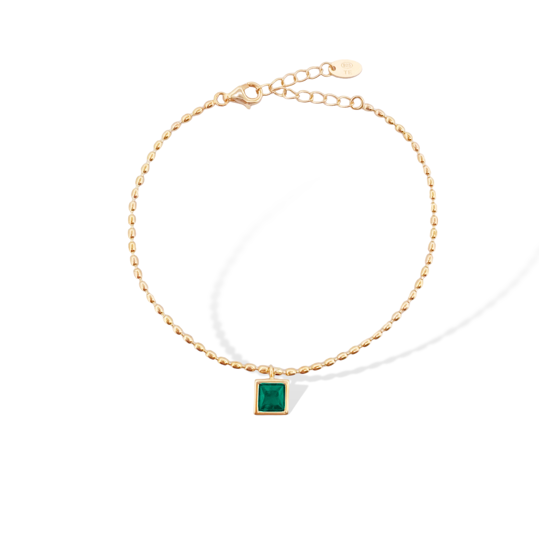 BRACCIALE CATENA CON PIETRA QUADRATA VERDE