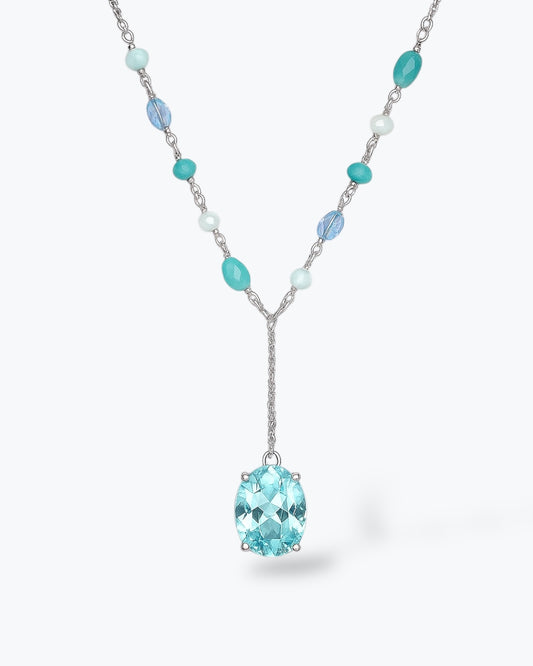 COLLANA ROSARIO CON PIETRA CENTRALE ACQUAMARINA