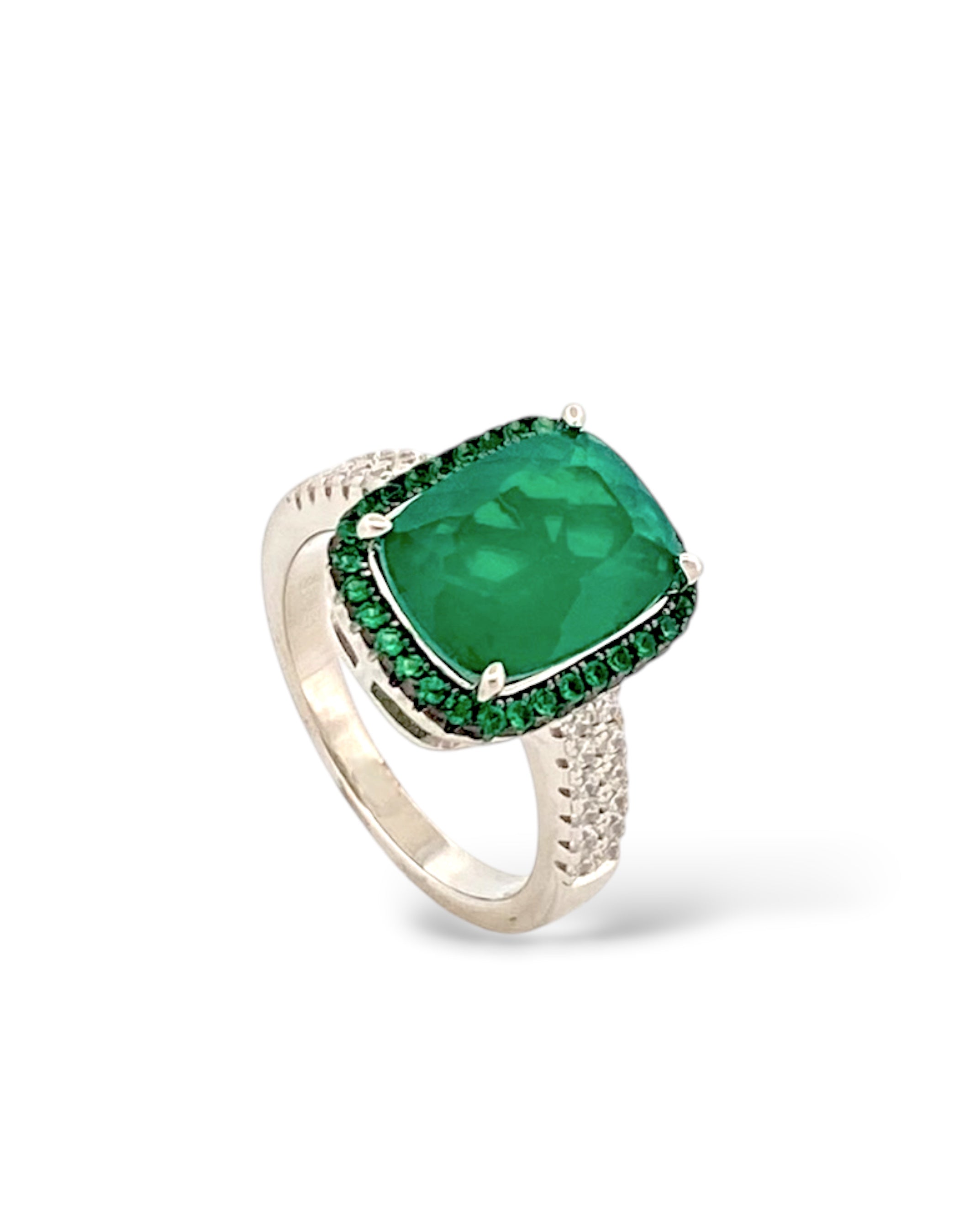 ANELLO CUSHION ZIRCONE SMERALDO BRASILIANO