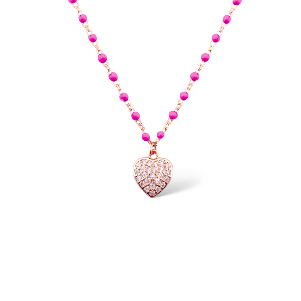 COLLANA SMALTATA CUORE FUCSIA