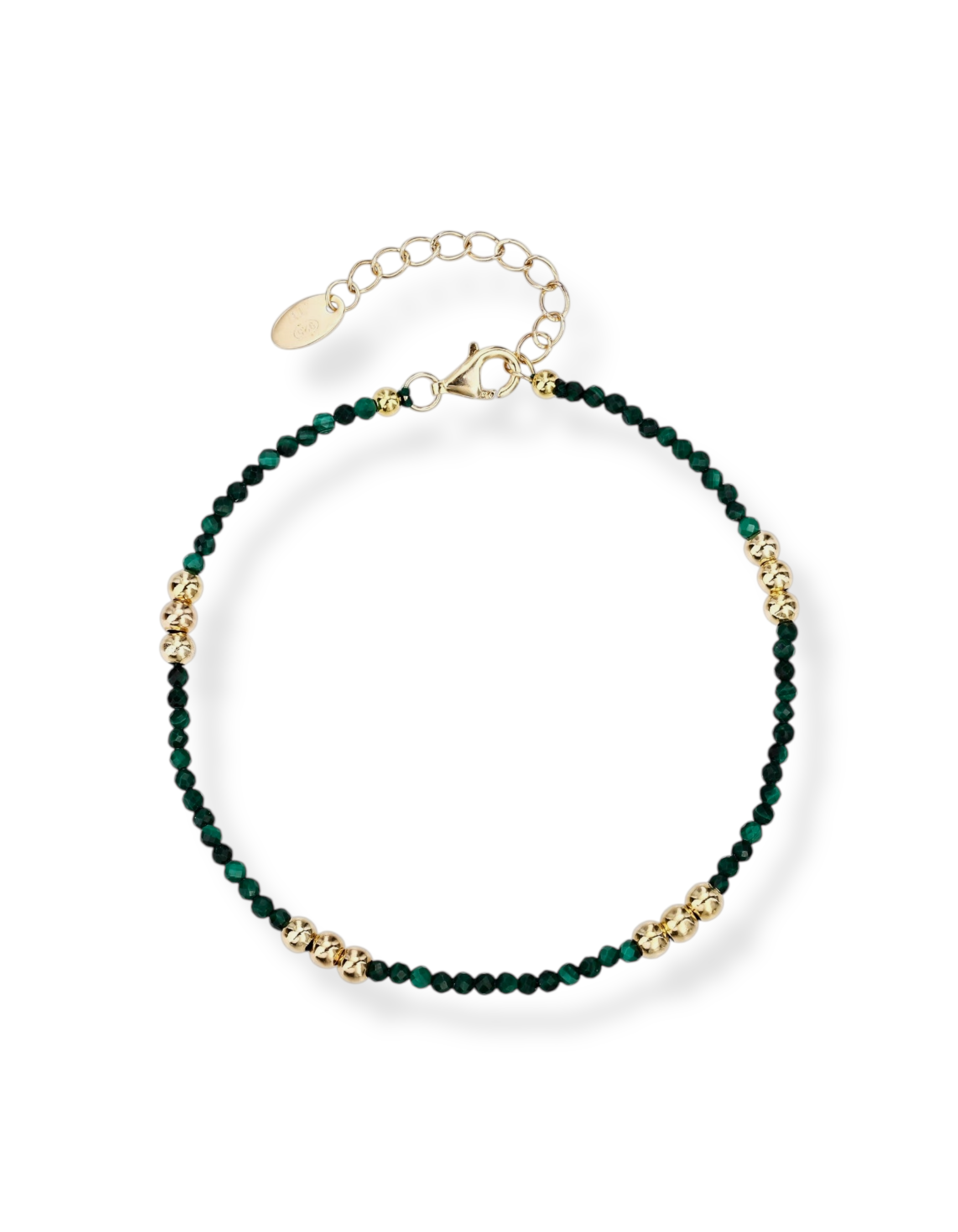 BRACCIALE CON SFERE DI MALACHITE E SFERE DORATE