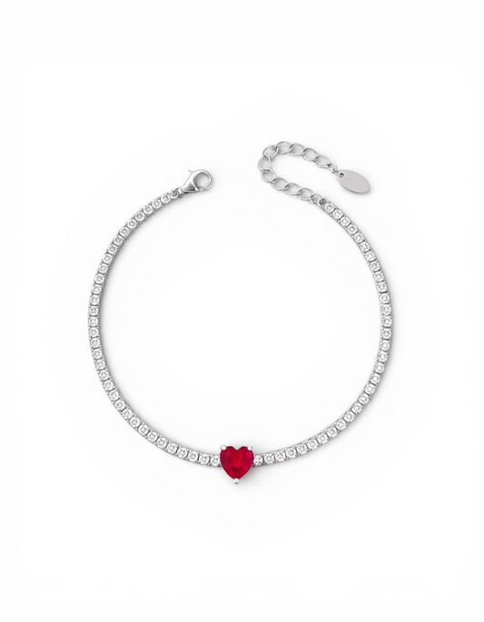 BRACCIALE TENNIS IN ZRCONI CON ZIRCONE CUORE CENTRALE