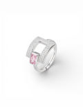 ANELLO DOPPIA FASCIA PAVÈ CON PIETRA ROSA