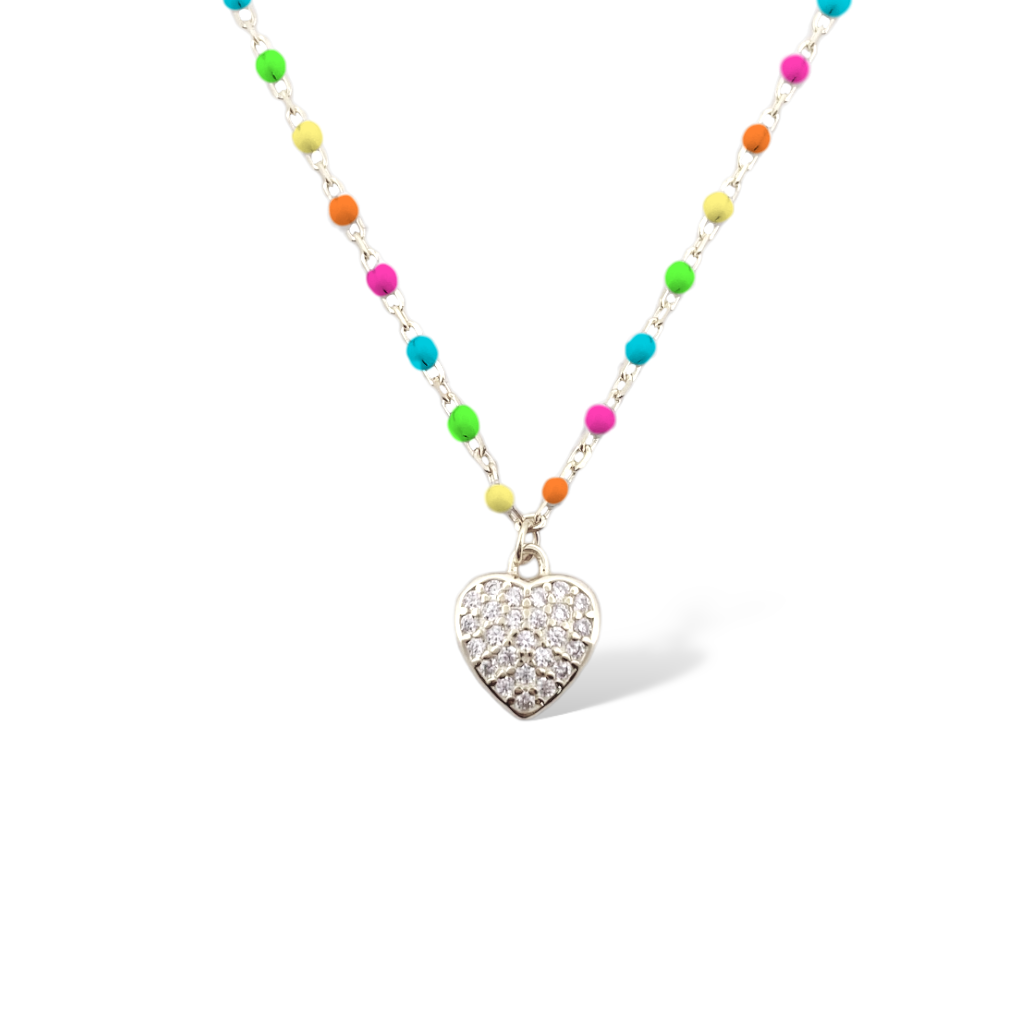 COLLANA SMALTATA CON CUORE MULTICOLOR