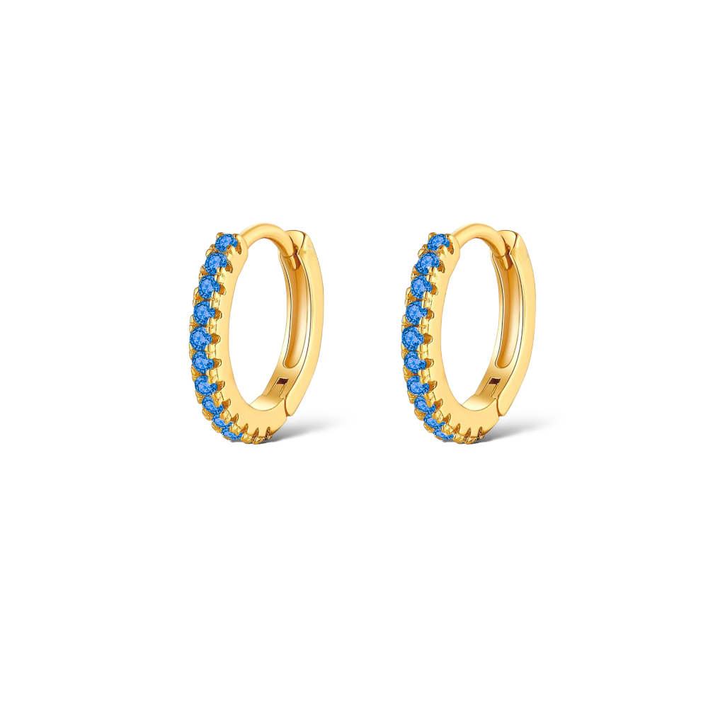 ORECCHINI HOOP CON ZIRCONI BLU PLACCATI ORO