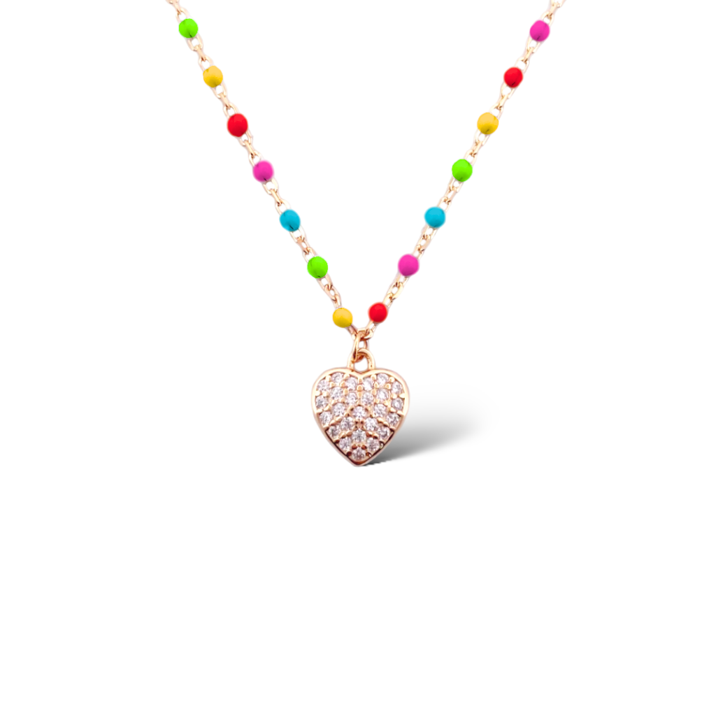 COLLANA SMALTATA CON CUORE MULTICOLOR