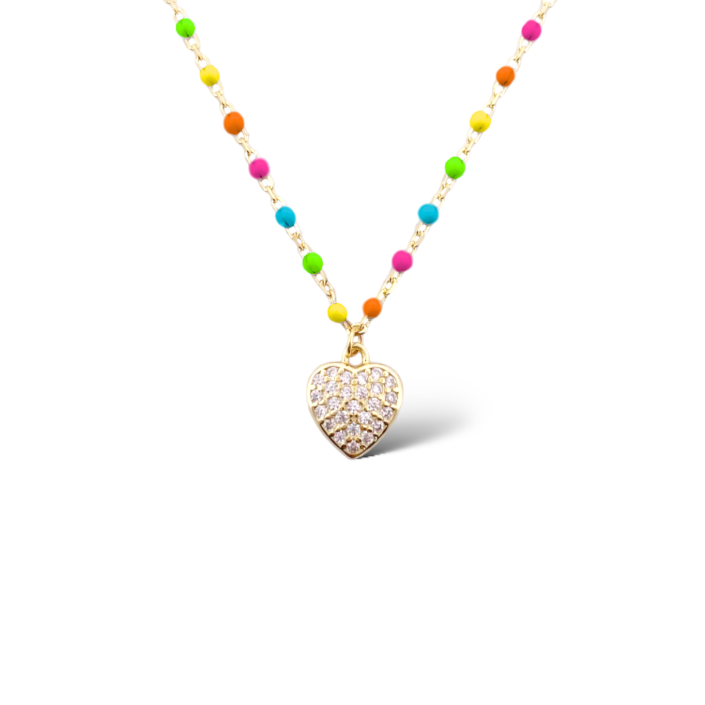 COLLANA SMALTATA CON CUORE MULTICOLOR