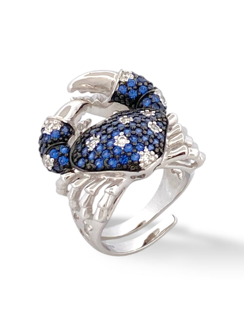 anello scultura granchio in argento e zirconi regolabile