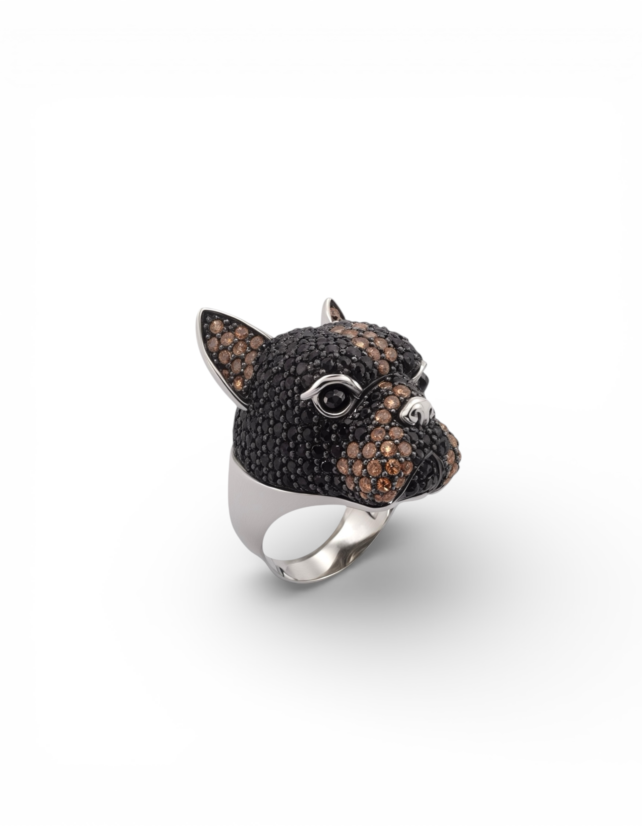 ANELLO BULLDOG FRANCESE IN ARGENTO 925 E PAVE' DI ZIRCONI