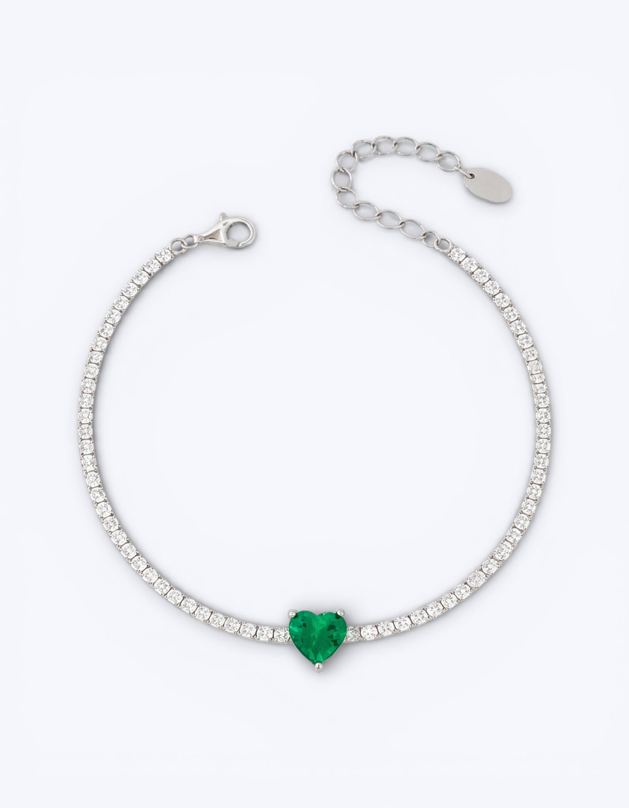 BRACCIALE TENNIS IN ZRCONI CON ZIRCONE CUORE CENTRALE