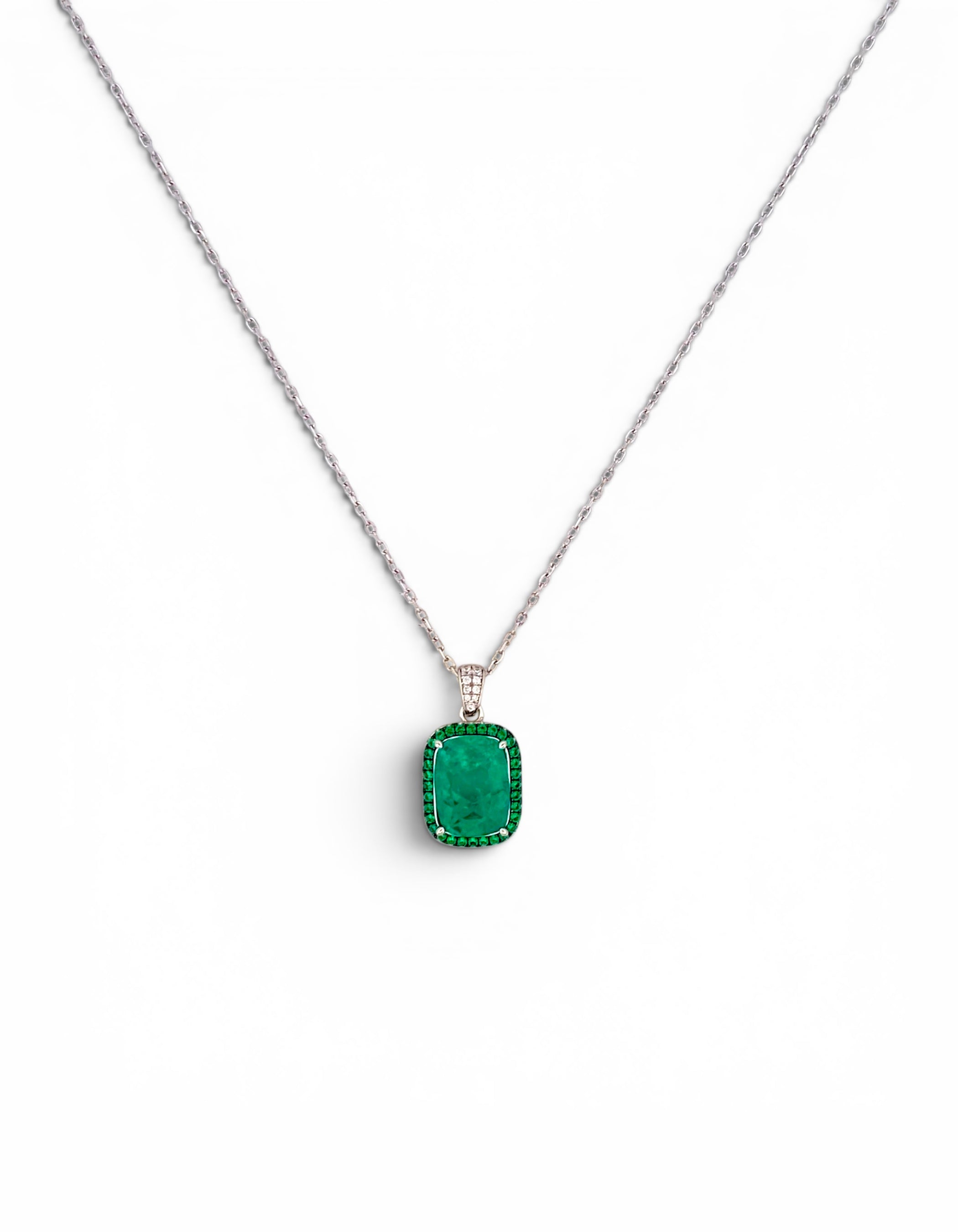 COLLANA PENDENTE CUSHION ZIRCONE SMERALDO BRASILIANO