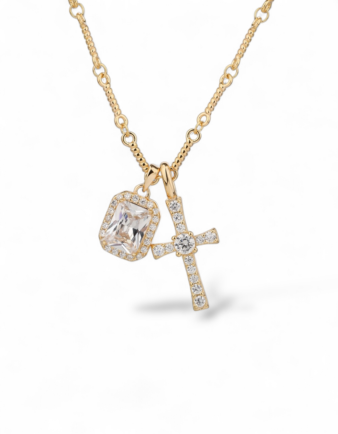 COLLANA CON CROCE E ZIRCONE RETTANGOLARE