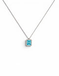 COLLANA PENDENTE ACQUAMARINA RETTANGOLARE E ZIRCONI IN ARGENTO 925