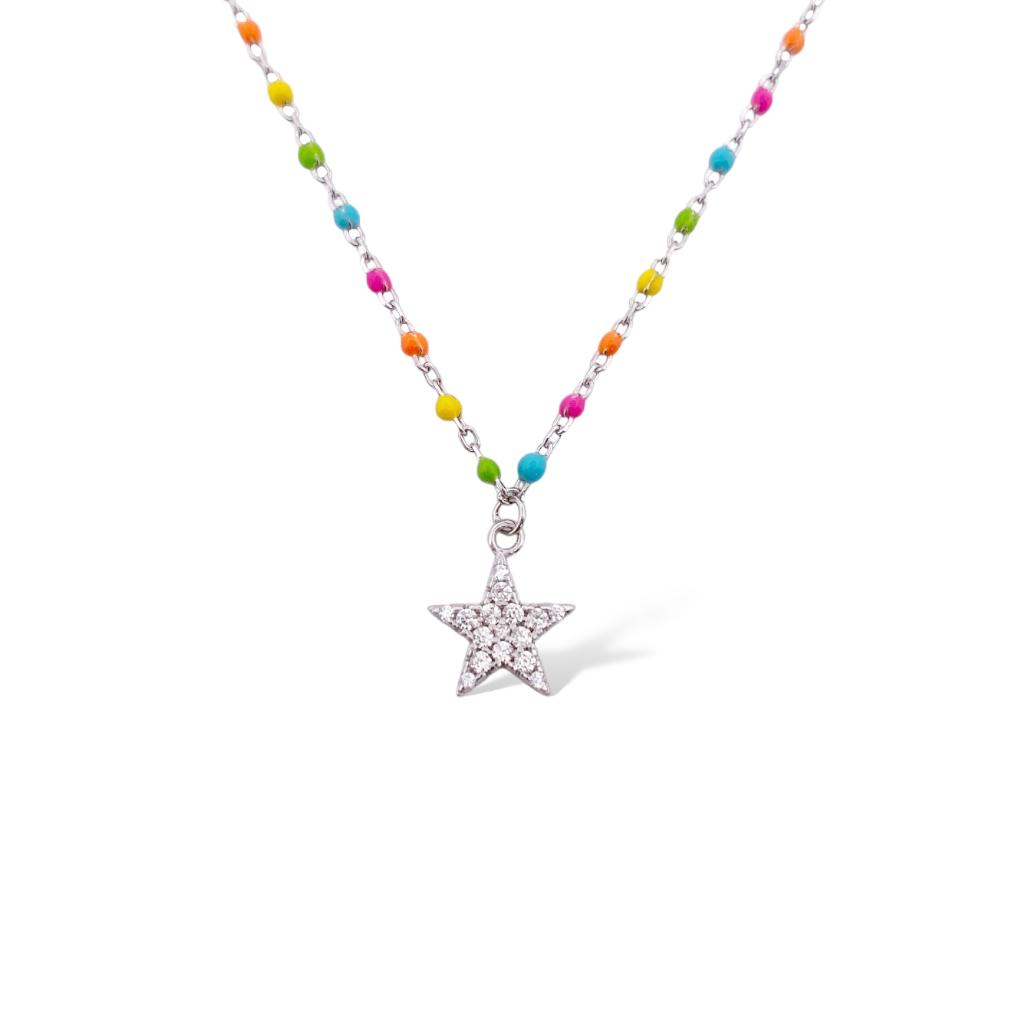 COLLANA SMALTATA CON STELLA MULTICOLOR