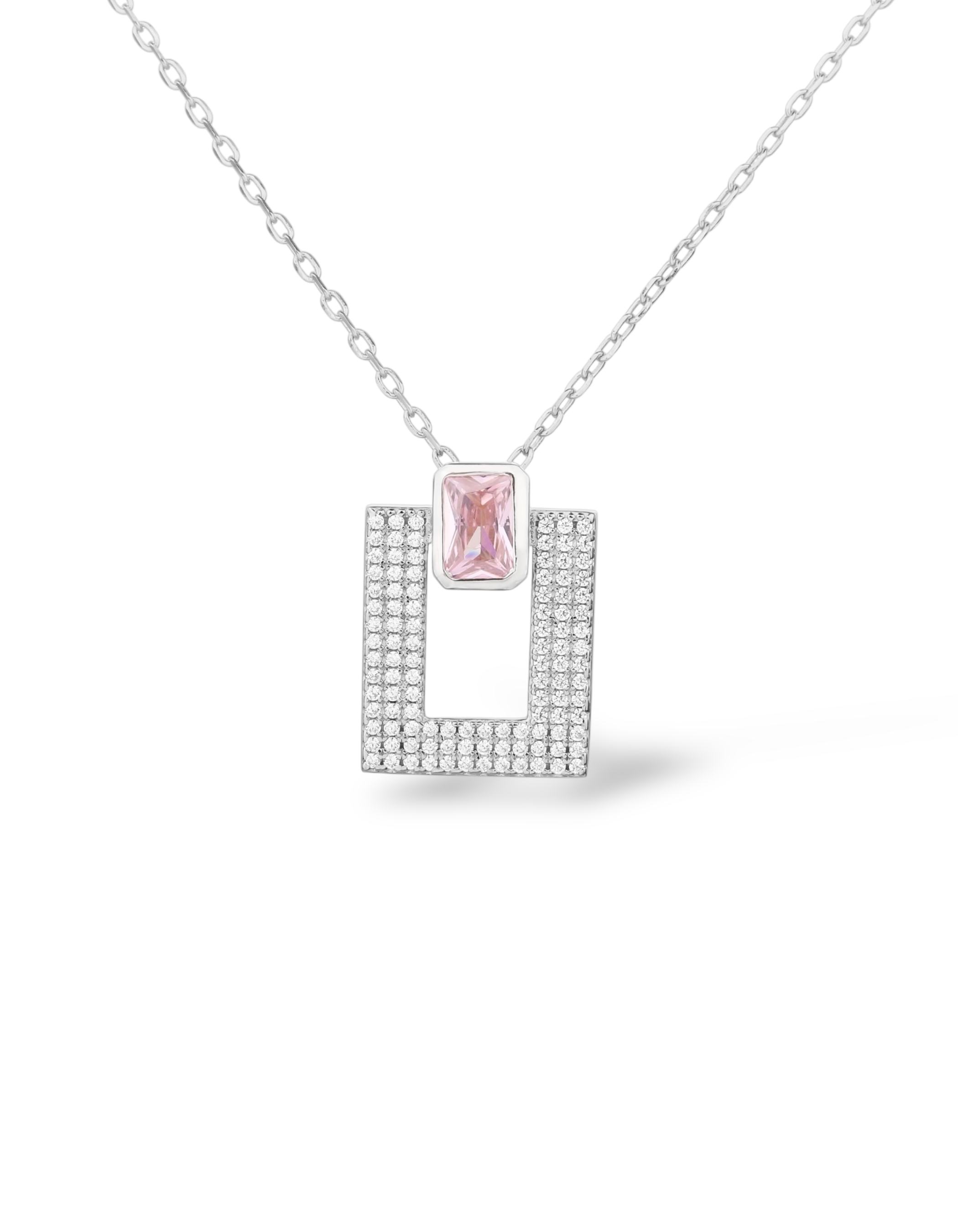 COLLANA DOPPIA FASCIA PAVÈ CON PIETRA ROSA