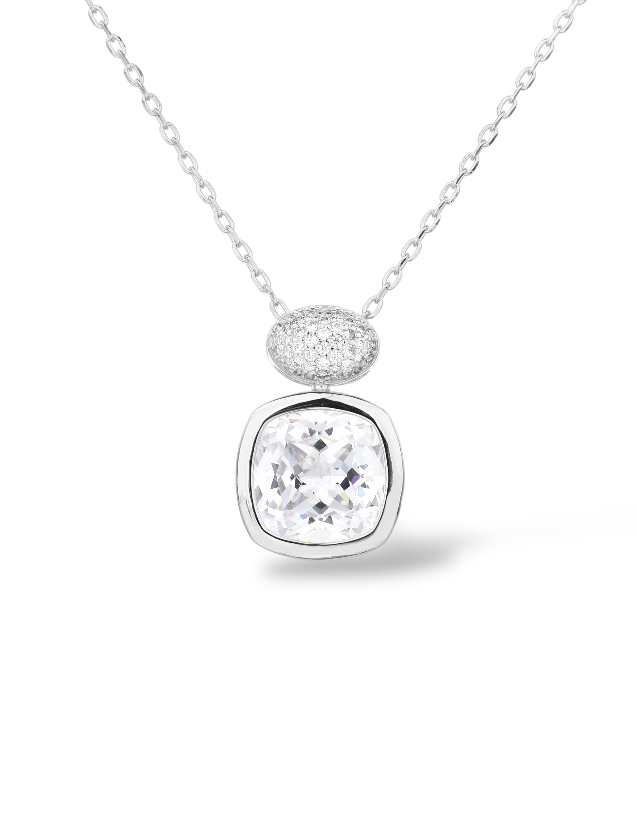 COLLANA CON PENDENTE ZIRCONE CUSHION E PAVÈ