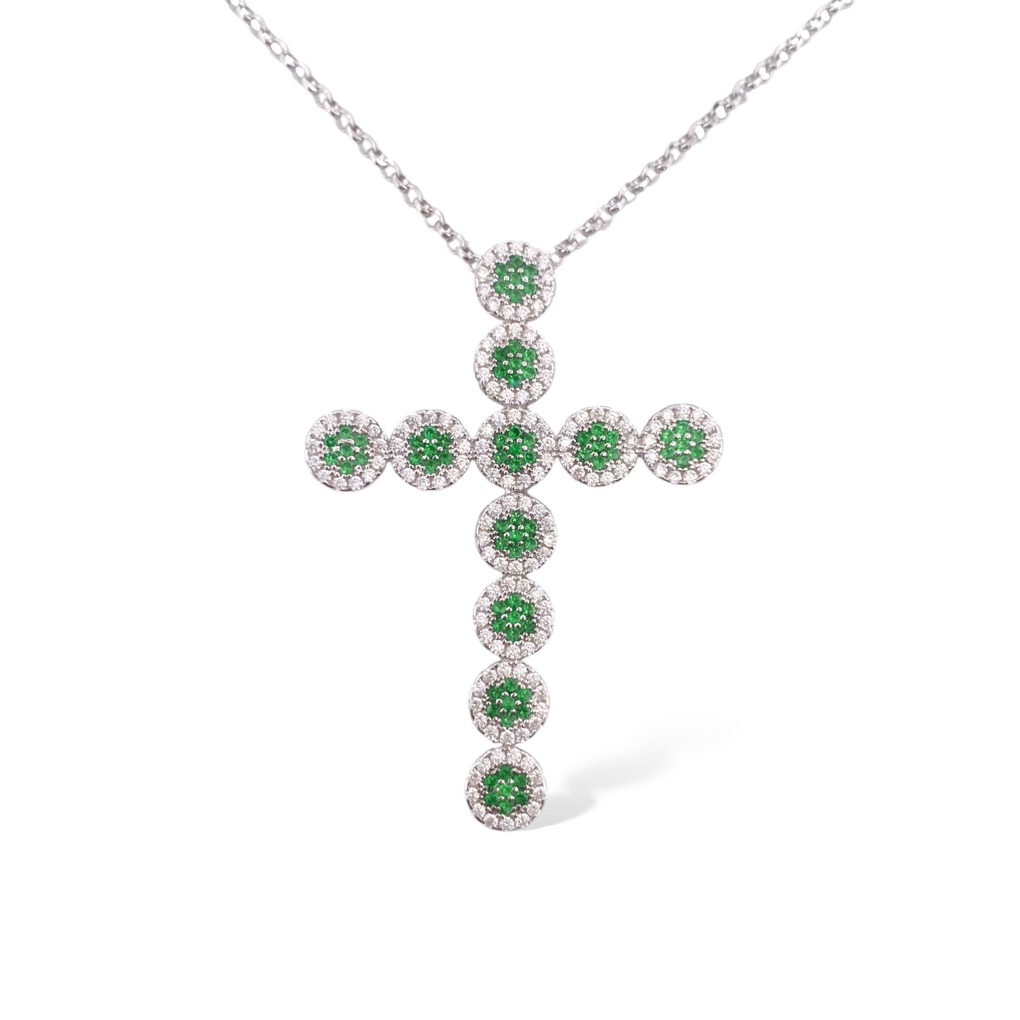 COLLANA CROCE NANO CRISTALLO VERDE