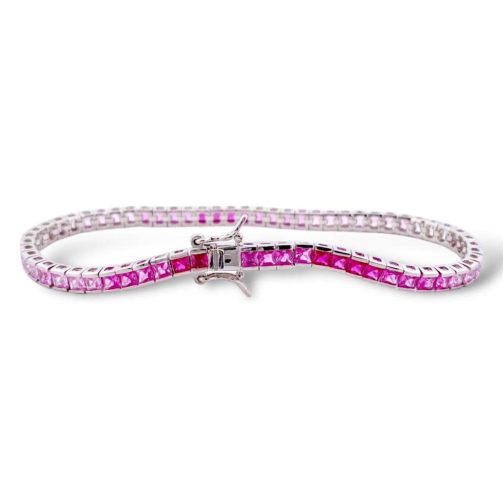 BRACCIALE TENNIS CON CORINDONI ROSA SINTETICI