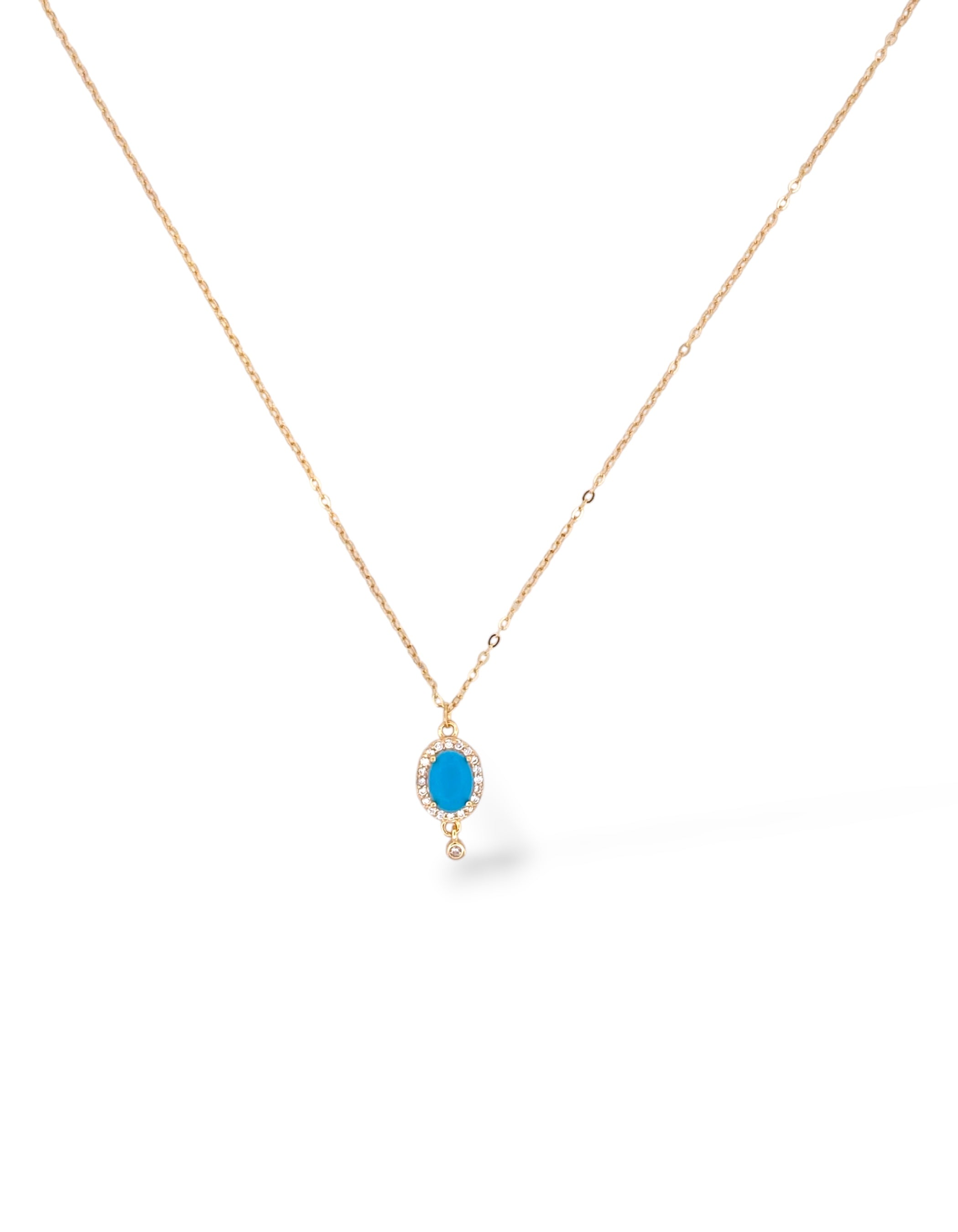 COLLANA CON OVALE TURCHESE E ZIRCONI