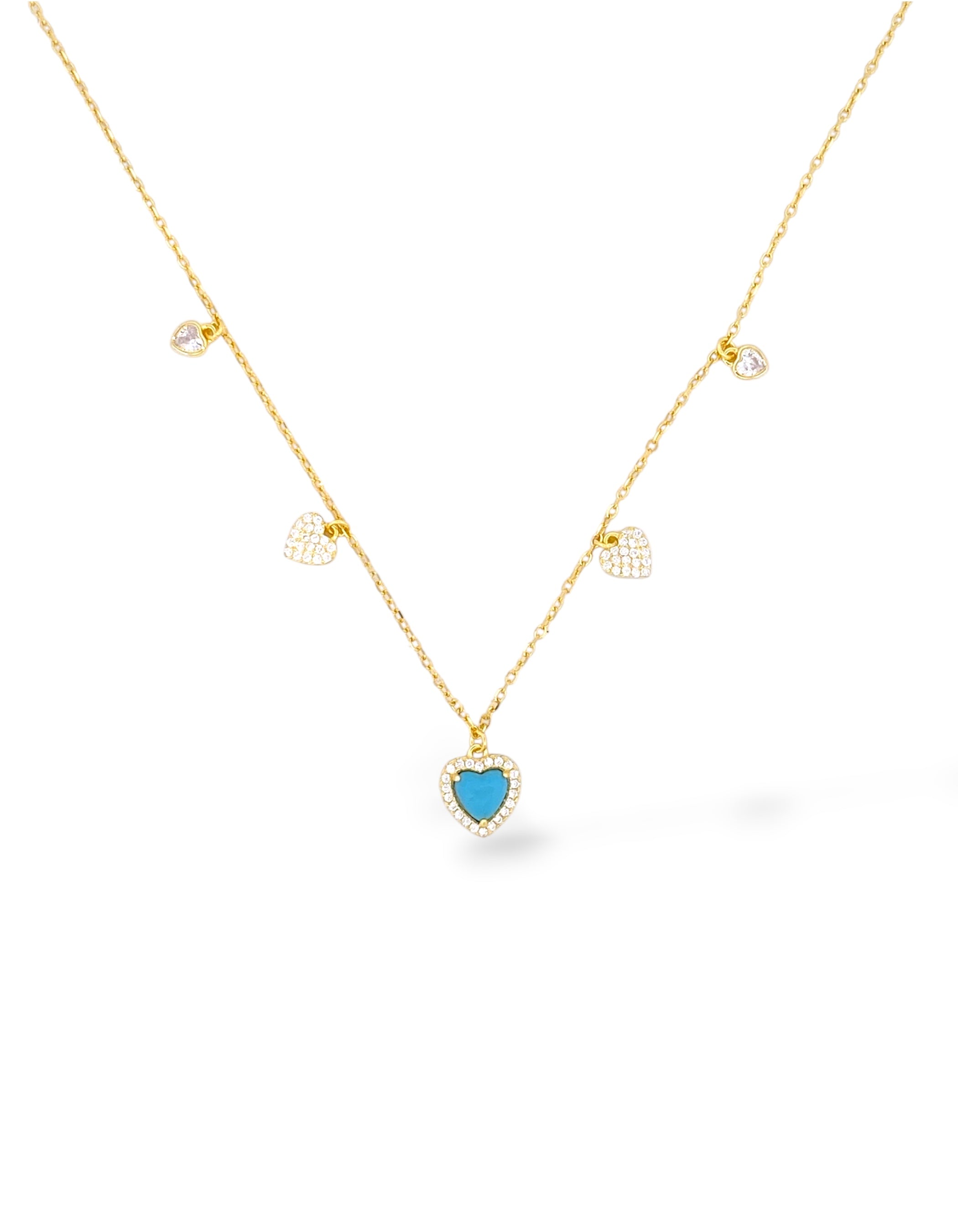COLLANA BOHO CHIC CON CUORE TURCHESE E ZIRCONI IN ARGENTO PLACCATO ORO BOHO CHIC