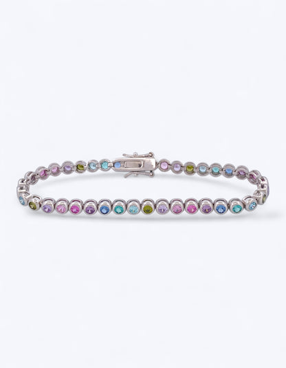 TENNIS IN ARGENTO 925 INCASTONATURA BEZEL CON ZIRCONI MULTICOLORI