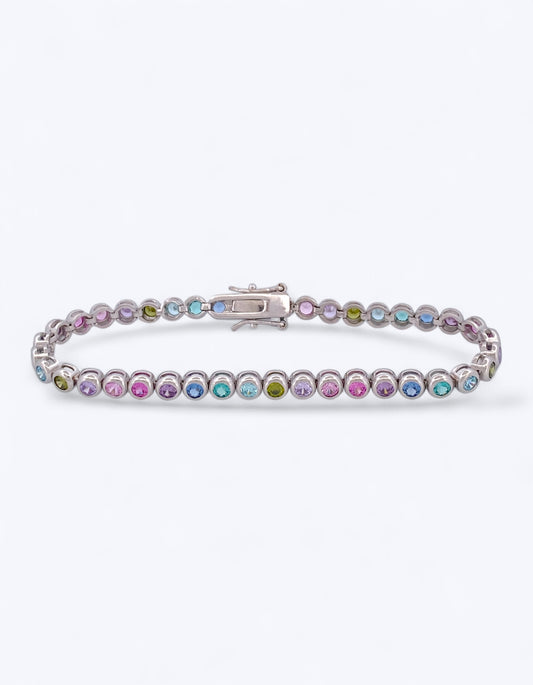 TENNIS IN ARGENTO 925 INCASTONATURA BEZEL CON ZIRCONI MULTICOLORI