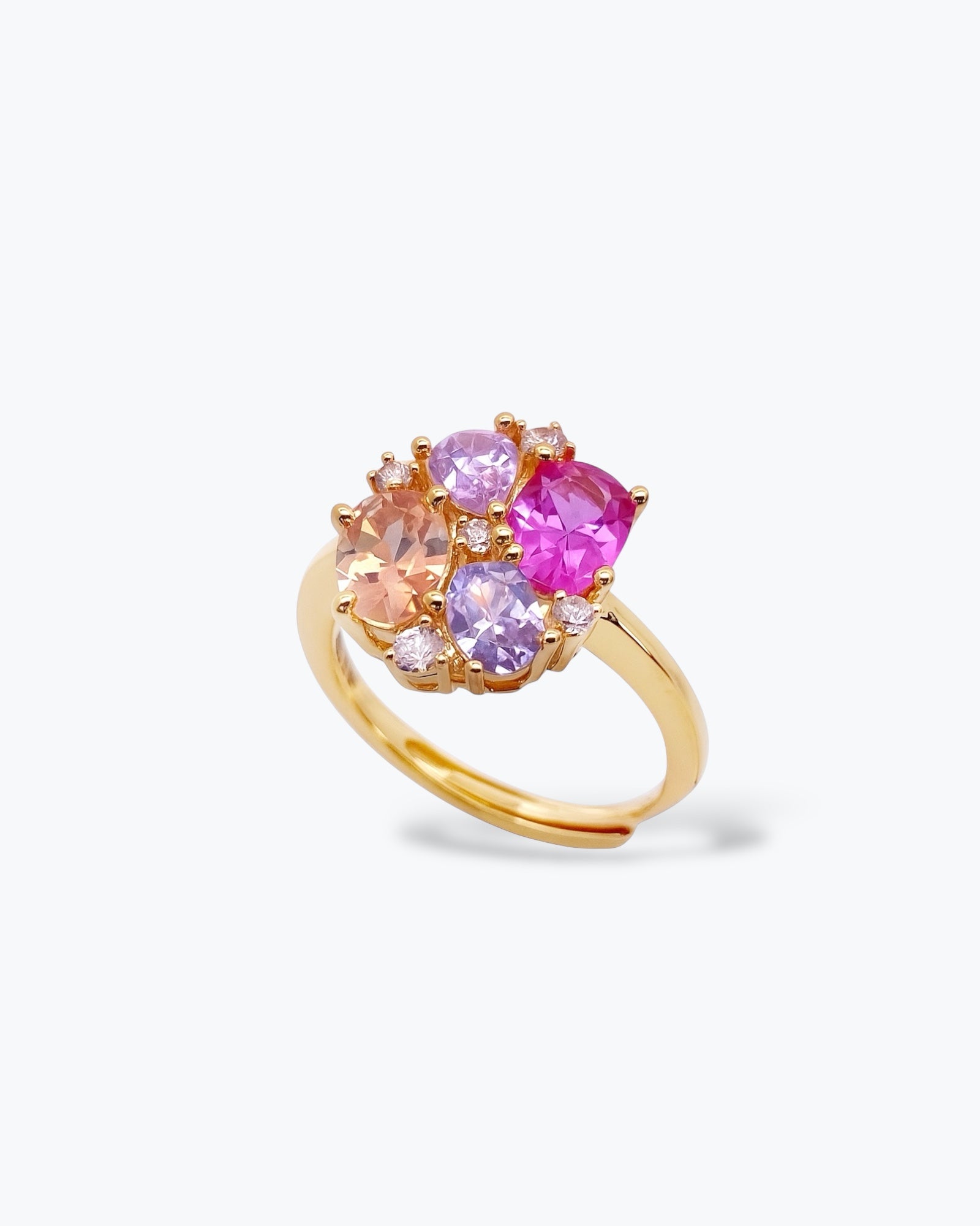 ANELLO BOUQUET IN ARGENTO 925 PLACCATO ORO REGOLABILE CON ZIRCONI