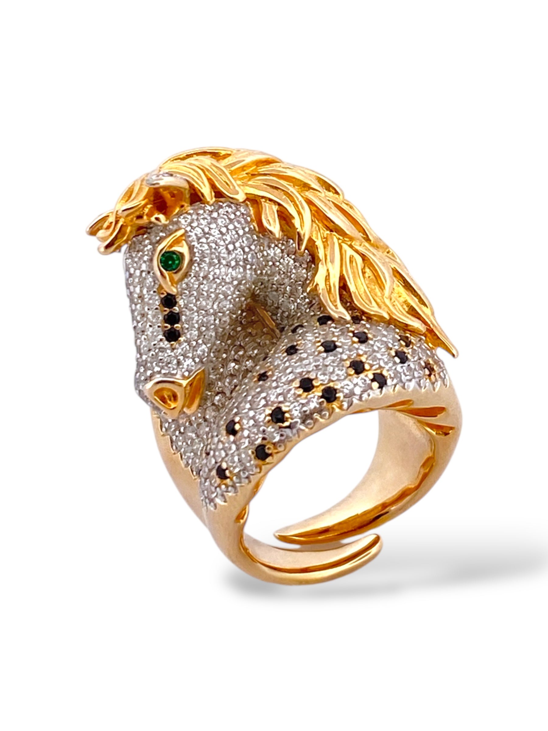 ANELLO CAVALLO IN ARGENTO 925 PLACCATO ORO CON ZIRCONI