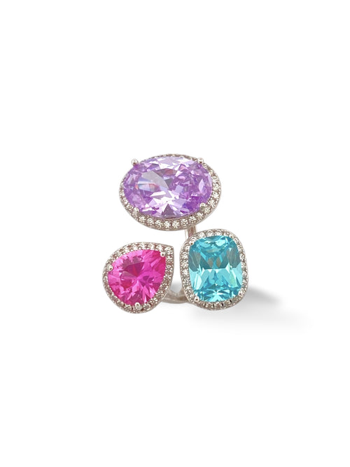 ANELLO CONTRARIÉ IN ARGENTO 925 CON ZIRCONI MULTICOLOR