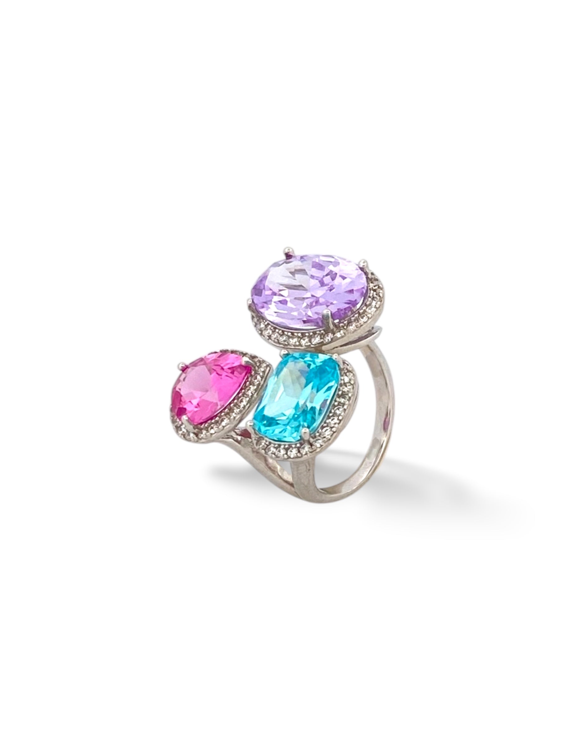 ANELLO CONTRARIÉ IN ARGENTO 925 CON ZIRCONI MULTICOLOR