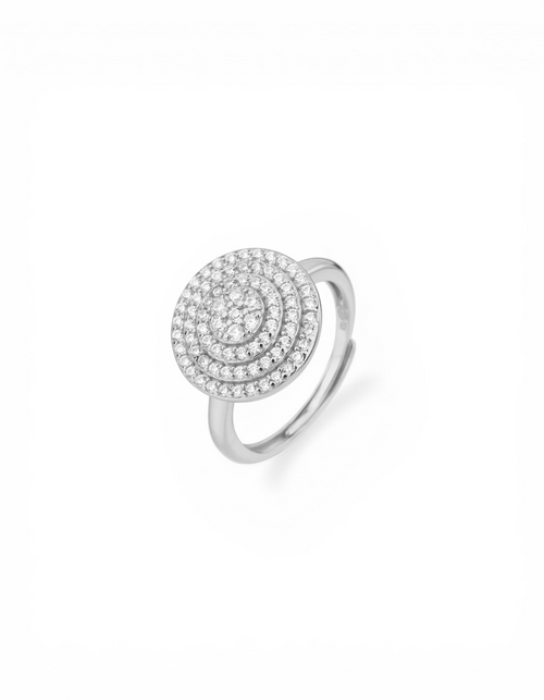 ANELLO DISCO PAVÉ IN ARGENTO 925 REGOLABILE CON ZIRCONI