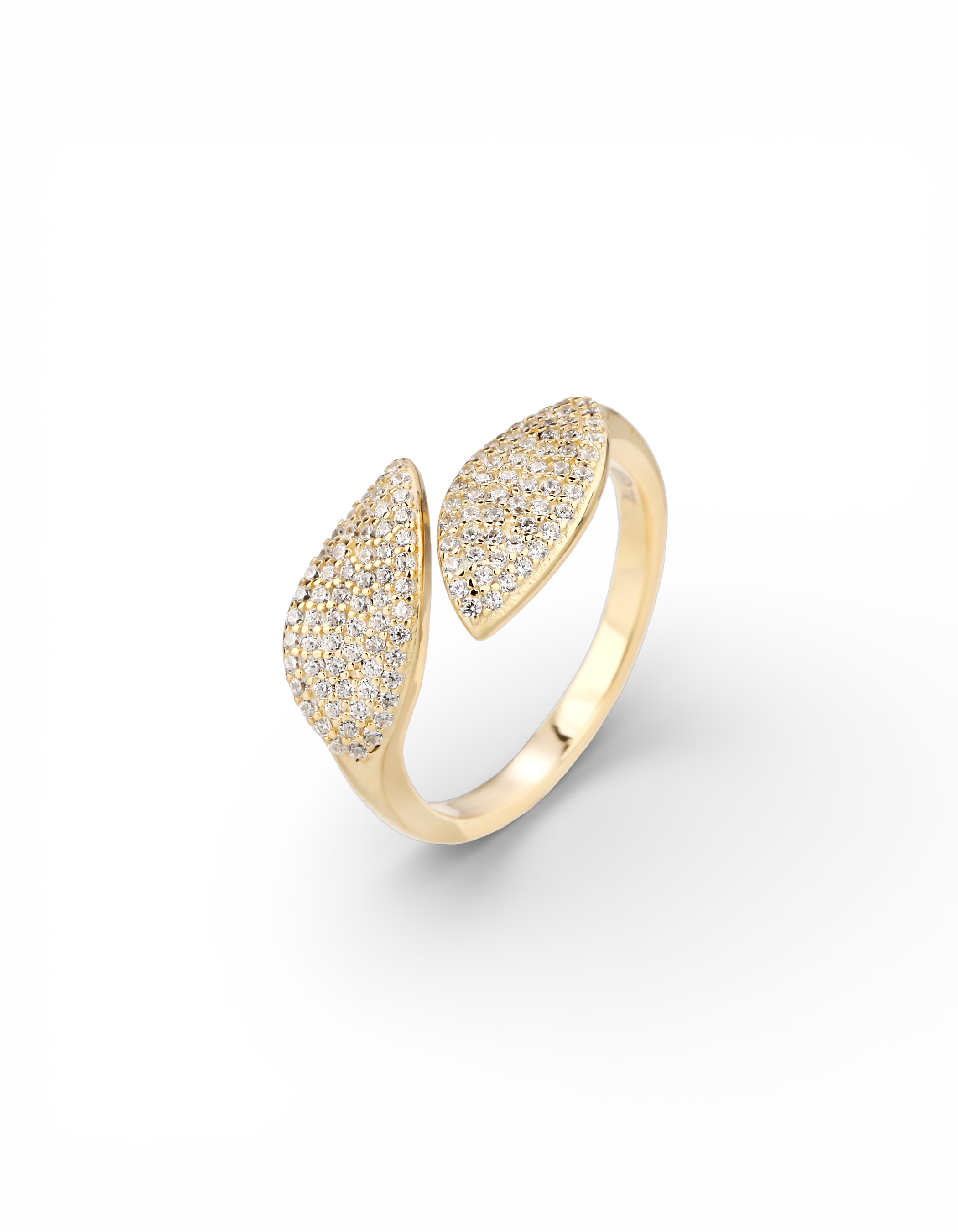 ANELLO FOGLIE PAVÉ IN ARGENTO 925 REGOLABILE CON ZIRCONI