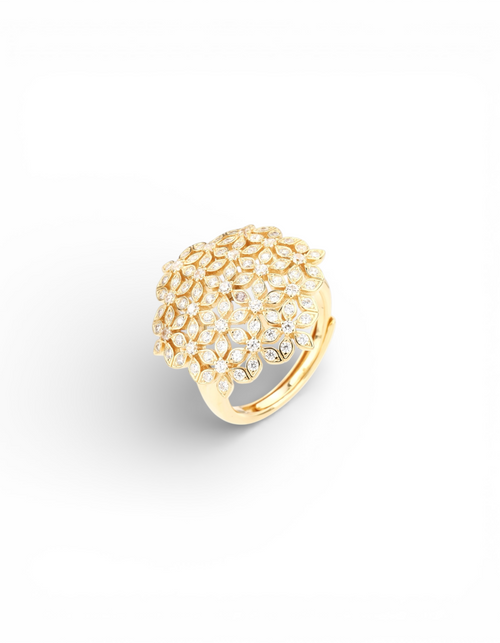 Anello regolabile a cupola floreale in argento 925 placcato oro con costellazione di zirconi bianchi - Di Luce Bijoux