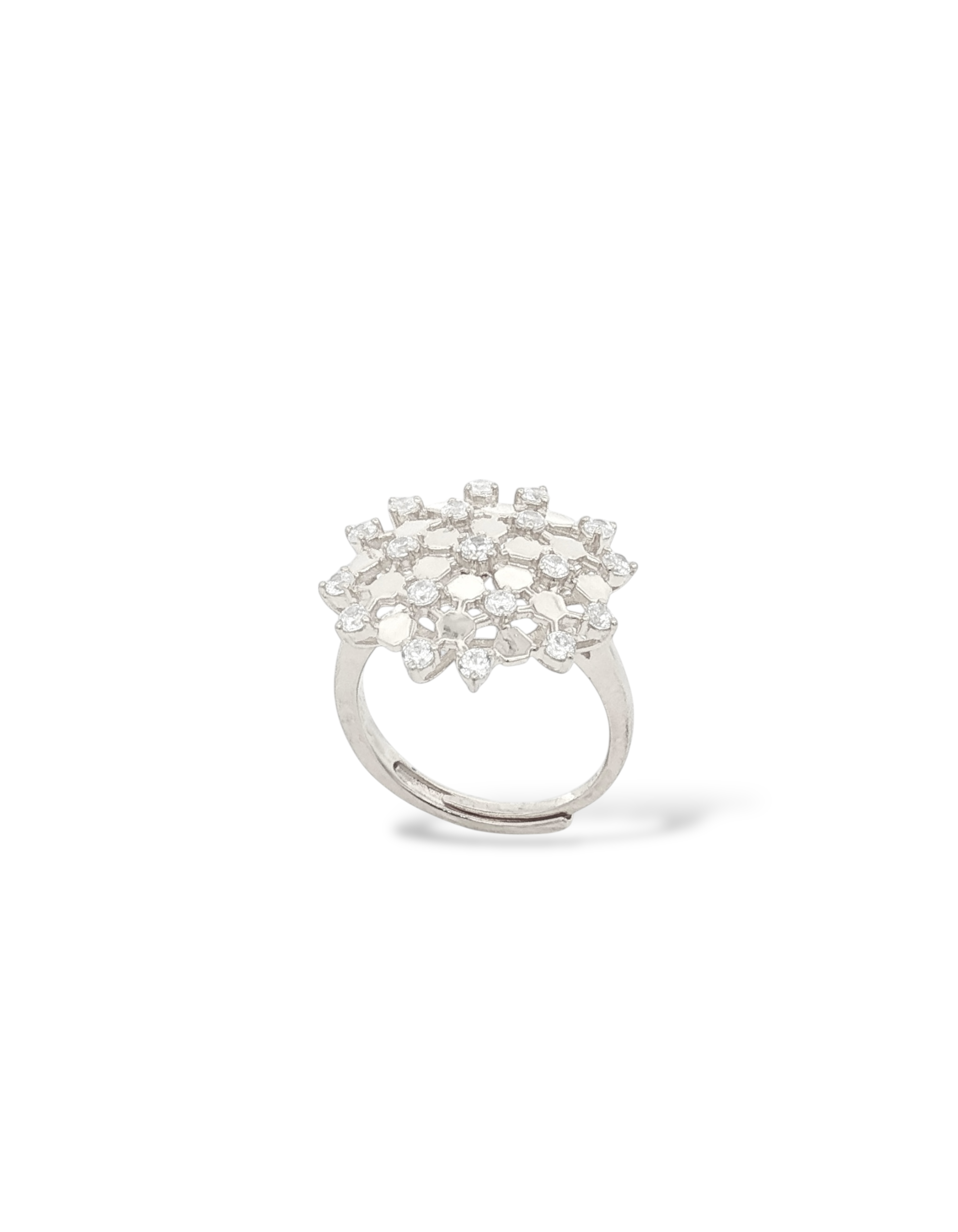 Anello regolabile a cupola floreale in argento 925 placcato oro con costellazione di zirconi bianchi - Di Luce Bijoux PLACCATO RODIO