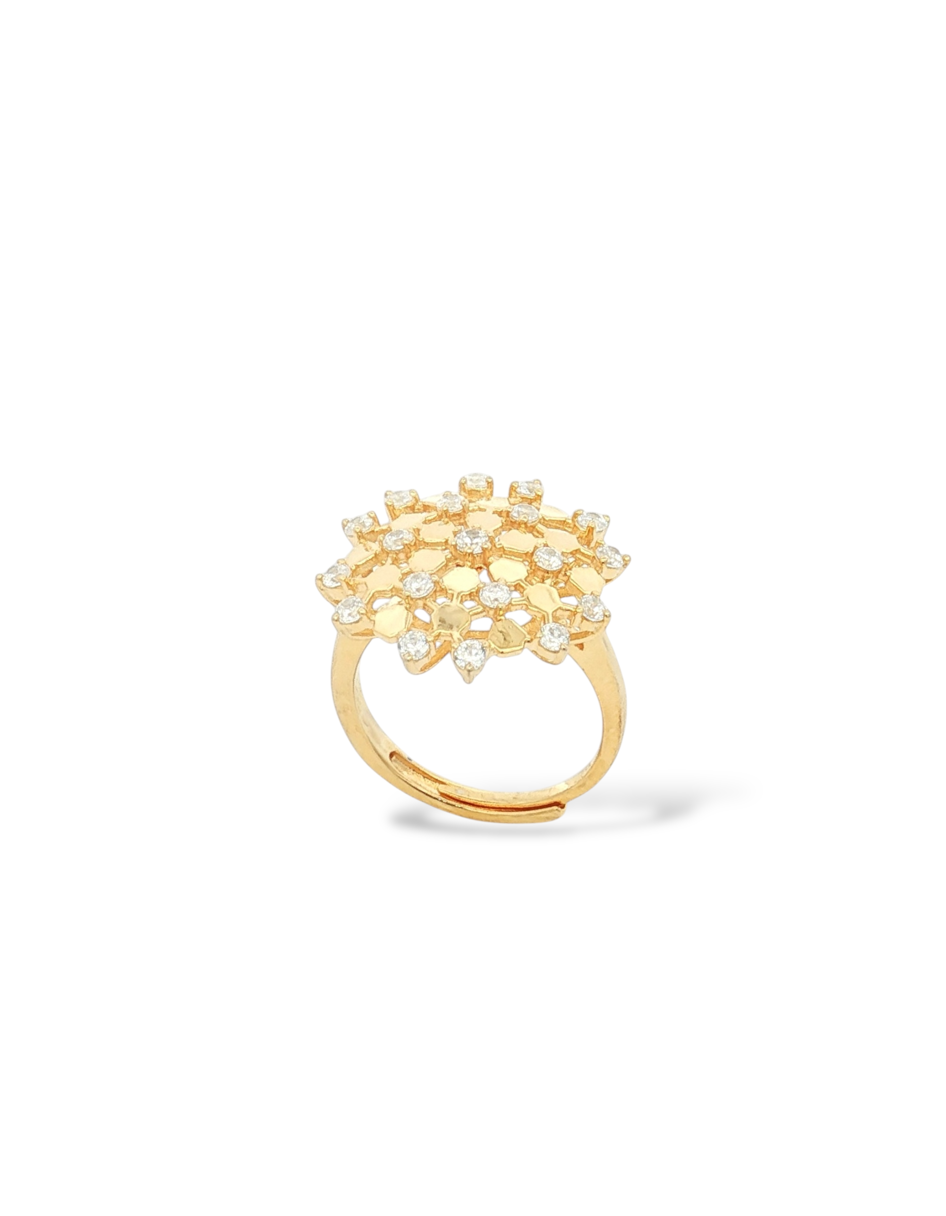 Anello regolabile a cupola floreale in argento 925 placcato oro con costellazione di zirconi bianchi - Di Luce Bijoux