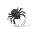Anello a forma di ragno in argento 925 con pavé di zirconi neri, design tridimensionale e gambo regolabile, DI LUCE BIJOUX.
