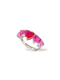 Anello a fascia aperta regolabile in argento 925 rodiato con cinque pietre a cuore disposte con sfumatura dégradé simmetrica dal rosa al rosso Di Luce Bijoux